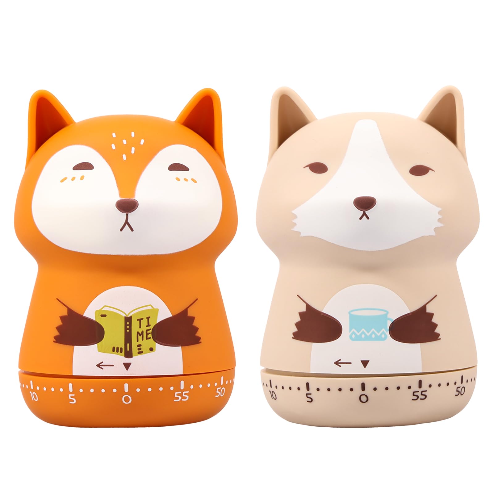 2 Pcs Mechanical Kitchen Timer Cute Animal Timer for Kids Practical Cooking Timer Portable Wind Up Timer Manual Countdown Timer for Classroom Home Study and Cooking