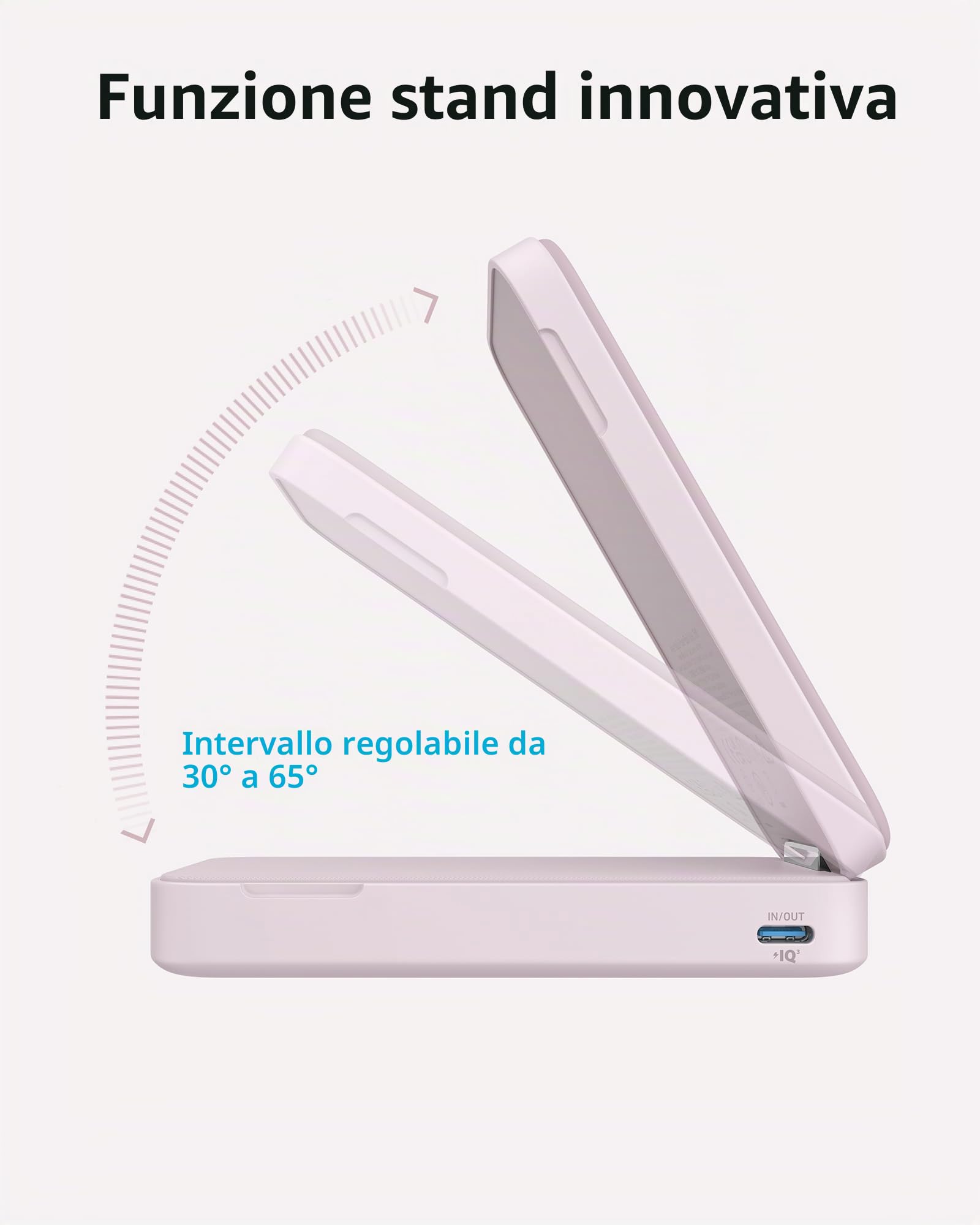 ANKER Power Bank, caricabatterie portatile certificato da 15 W ultra veloce compatibile con MagSafe, batteria da 6.600 mAh con supporto regolabile e pieghevole, per iPhone serie 15/14/13 (cavo USB-C