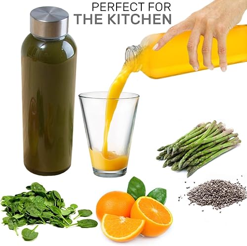 Miniatura 3 de Brieftons Botellas de agua de vidrio de borosilicato transparente de 18 onzas con tapas, paquete de 6, resistentes al calor, delgadas, fáciles de