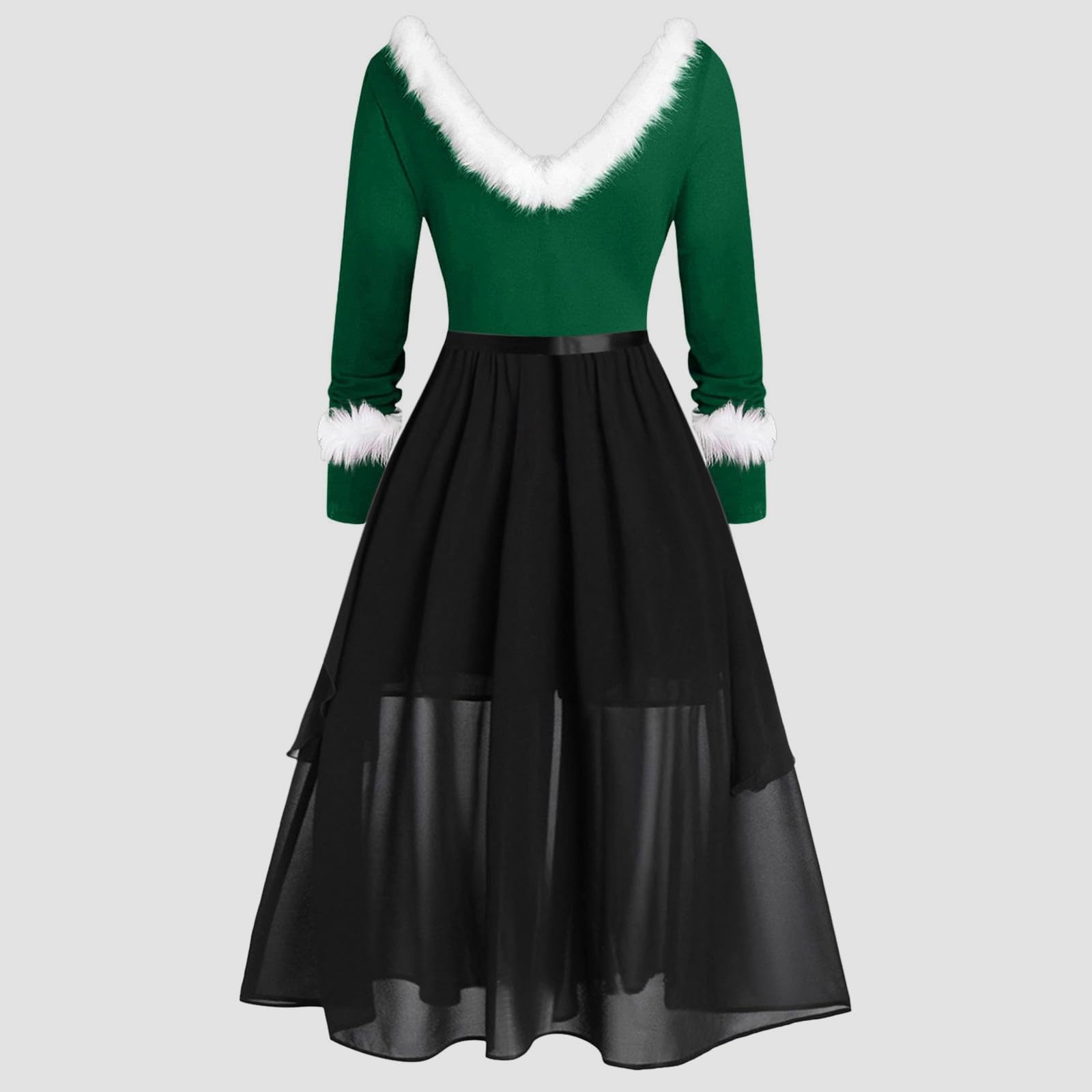 Babbo Natale Vestito, Abito da Donna di Natale Invernale Velluto Scollo a V Velluto Abito da Sera Manica Lunga Taglie Forti Swing Mini Abiti Costume Natale Donna Vestito Capodanno Donna