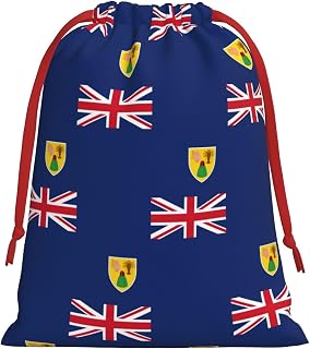 Kycvds Flag Of The Turks And Caicos Islands Printing Drawstring Gift Bag With Red Ribbon Closure,15.8x20.9 In For Christmas For Adults Festival Use