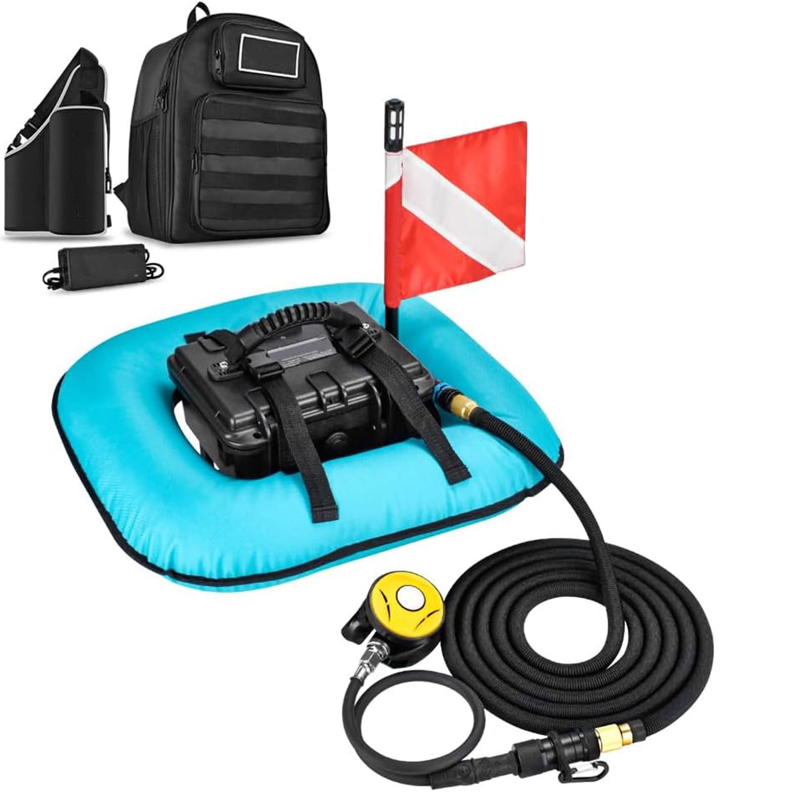 NzEupno Battery Scuba Diving Ventilator, Rechargeable Power Dive System, Tankless Dive System with Breathing Hose & Regulator for Recreational Diving Blue-1Battery