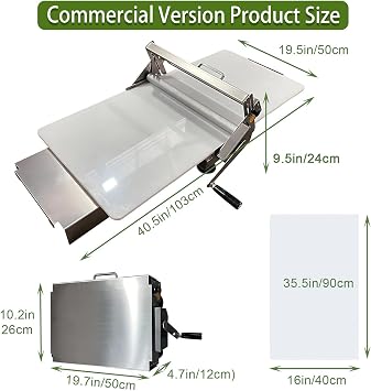 Commercial & Home Use Manual Foldable Dough Sheeter Machine for Bakery, Pizza, Croissant - Stainless Steel Pastry Roller with Adjustable Thickness 0.5-17.5mm/0.5-27mm(Commercial40.6x22.8in)
