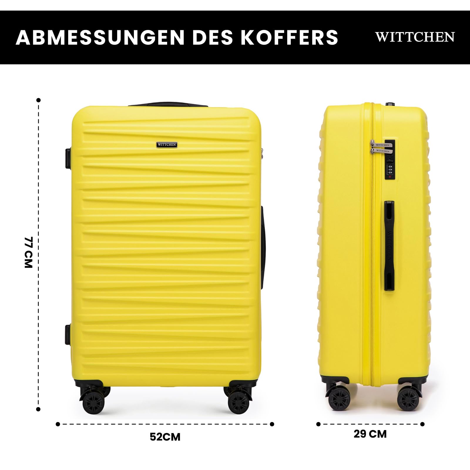 WITTCHEN Skyspeed Line Hartschalenkoffer ABS Groß Rollkoffer Trolley Check-In Gepäck Kombinationsschloss Teleskopgriff 4 Rollen Gelb