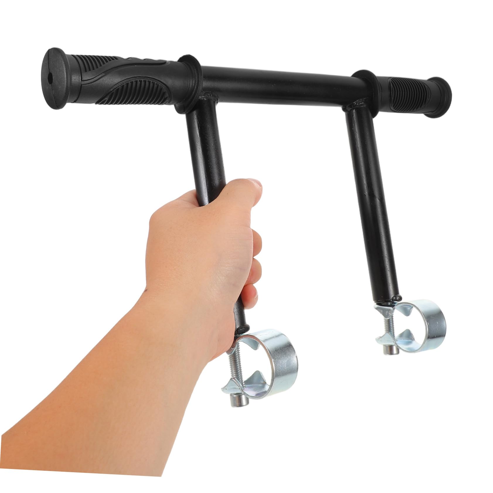 Maniglia di Estensione Passeggino Nero in Acciaio Inox e Plastico | Diametro Interno Clip 32mm, Distanza Viti 14mm, Presa Ergonomica, Uso Quotidiano e Gite in Famiglia