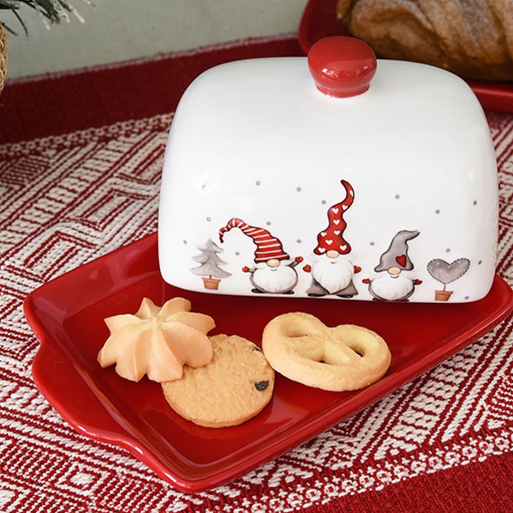 Zerodeko Butterdose Für Weihnachten Butterbehälter Aus Porzellan Butterteller Buttertablett Käsebehälterhalter Für Die Weihnachtsfeier Auf Der Küchenarbeitsplatte