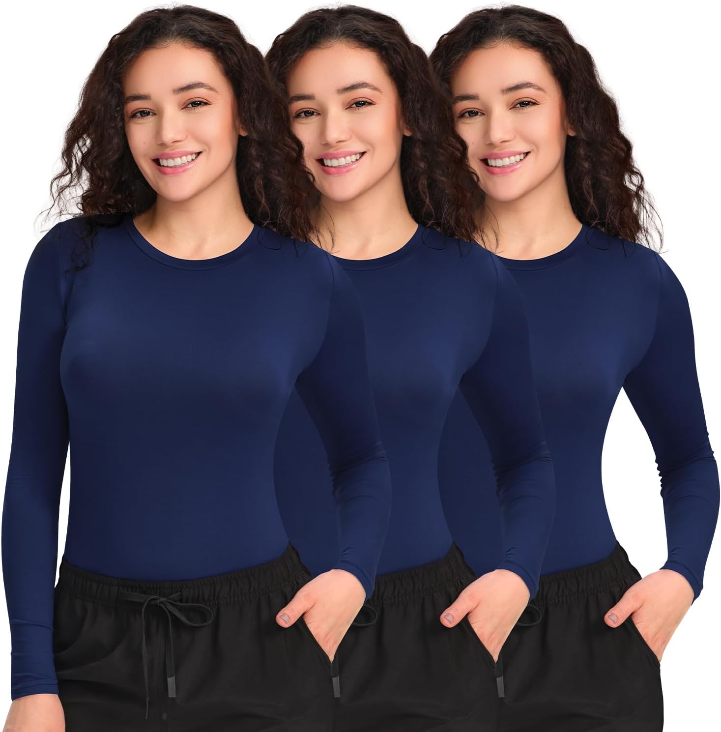COZYFIT 3 Pack Scrub Undershirts Long Sleeve Women - Underscrub Comfort Tee