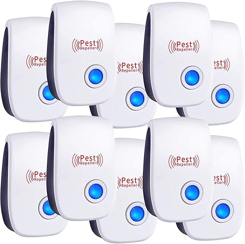 Ultrasonic Pest Repeller 10 Pack Electronic Plugin Indoor Sonic Repellent pest Control for Bugs Roaches Insects Mice Mouse Spiders Mosquitoes