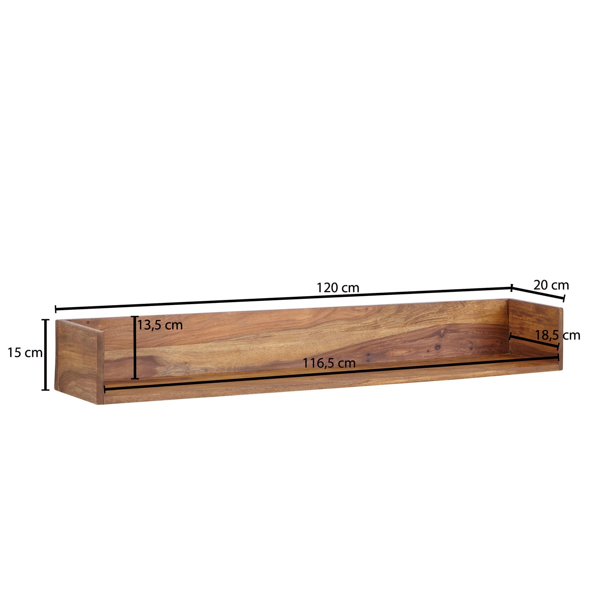 FineBuy Wandregal 120x20x15 cm Sheesham Massivholz