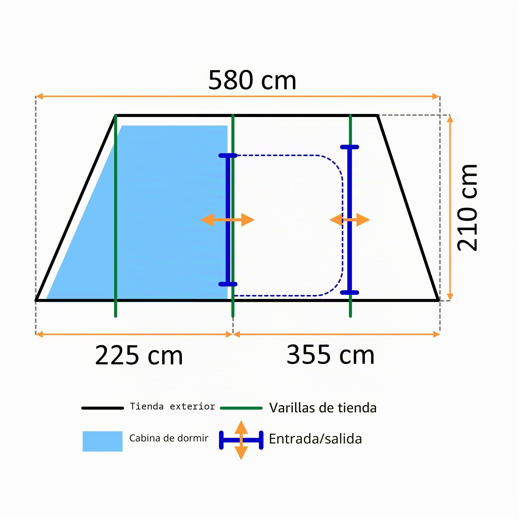 CampFeuer Tienda de Campaña Familiar Extragrande XtraL | 6 Personas | Columna de Agua 5.000 mm | Color Azul/Gris | Tienda Túnel con Gran Vestíbulo | Suelo Firmemente Cosido | Tienda de Grupo
