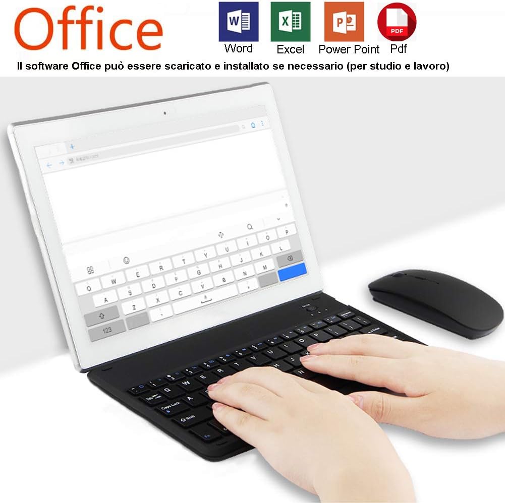 Voukou Tablet in Offerta con Tastiera 10 Pollici Wifi/Call 4GB+64GB Doppia Fotocamera,1280 * 800 FHD IPS, 6000mAh Android Tablet con Custodia (Nero)