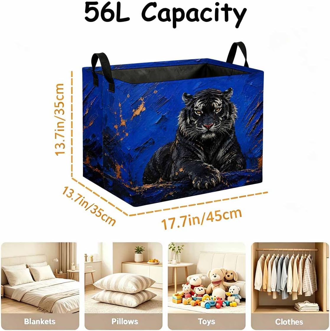 Large 56L Storage Basket, Abstract Tiger Decorative Baskets with Handles image 4