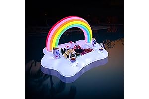 Solar-Powered Inflatable Rainbow Cloud Drink Holder and Floating Pool Serving Bar