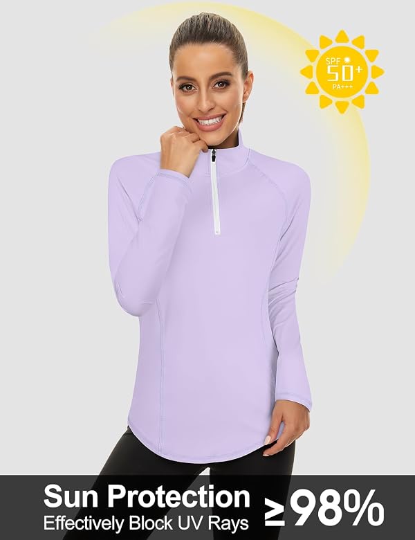 LURANEE Womens UPF 50+ Long Sleeve 1/4 Zip Pullover Athletic Hiking Running Workout Tops Ice Blue L by LURANEE - Used condition - Image 3