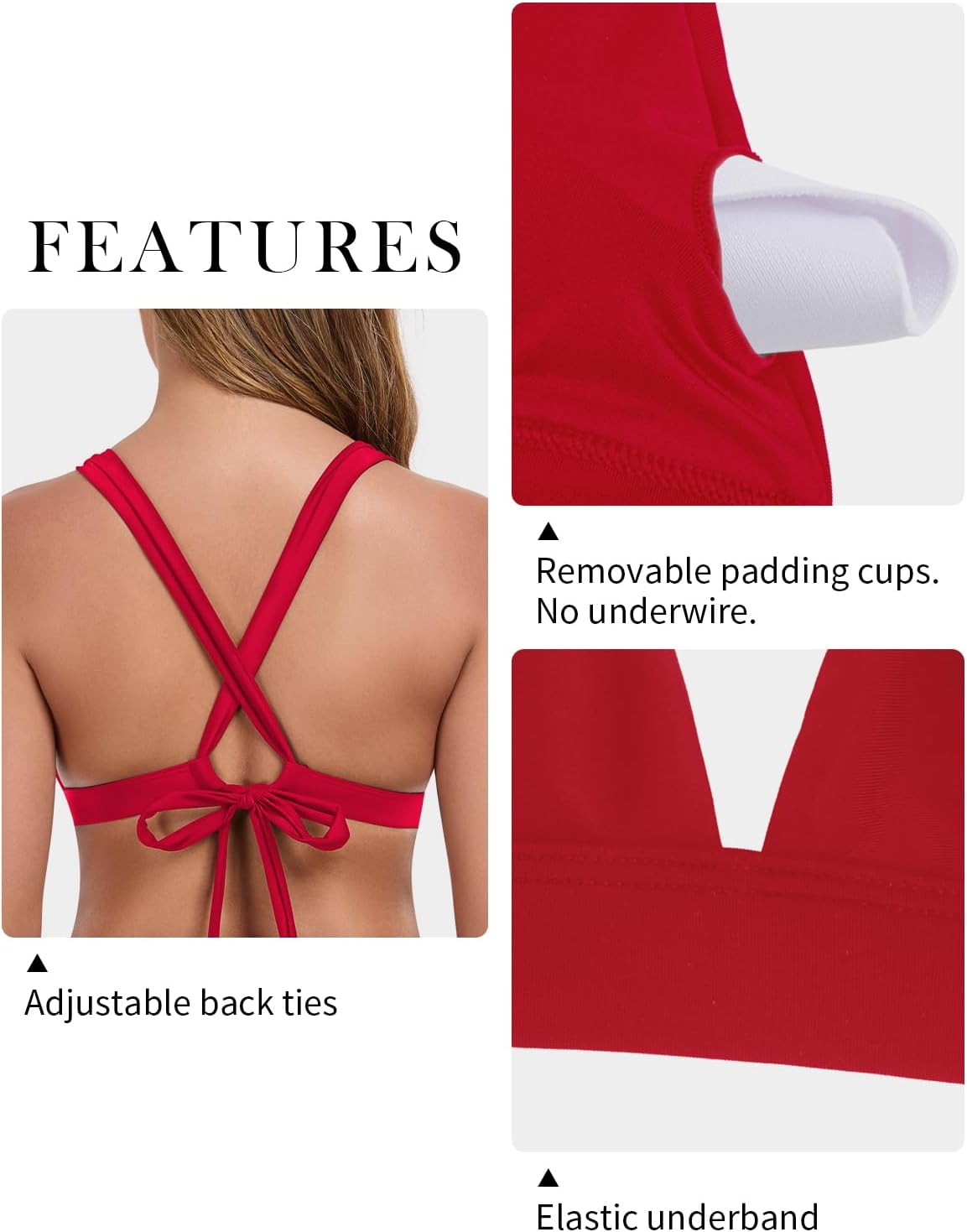 RELLECIGA Women’s Triangle Bikini Top Crisscross Back Swimsuit Padded Push Up Bathing Suit Top - Image 5