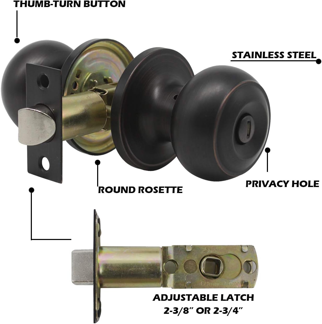 Best Quality 🔥 Gobrico Oil Rubbed Bronze Round Ball Door Knobs Keyless Privacy Lockset Bedroom and Bathroom Handles,Interior Door Lock Sets for Bed Bath 10 Pack