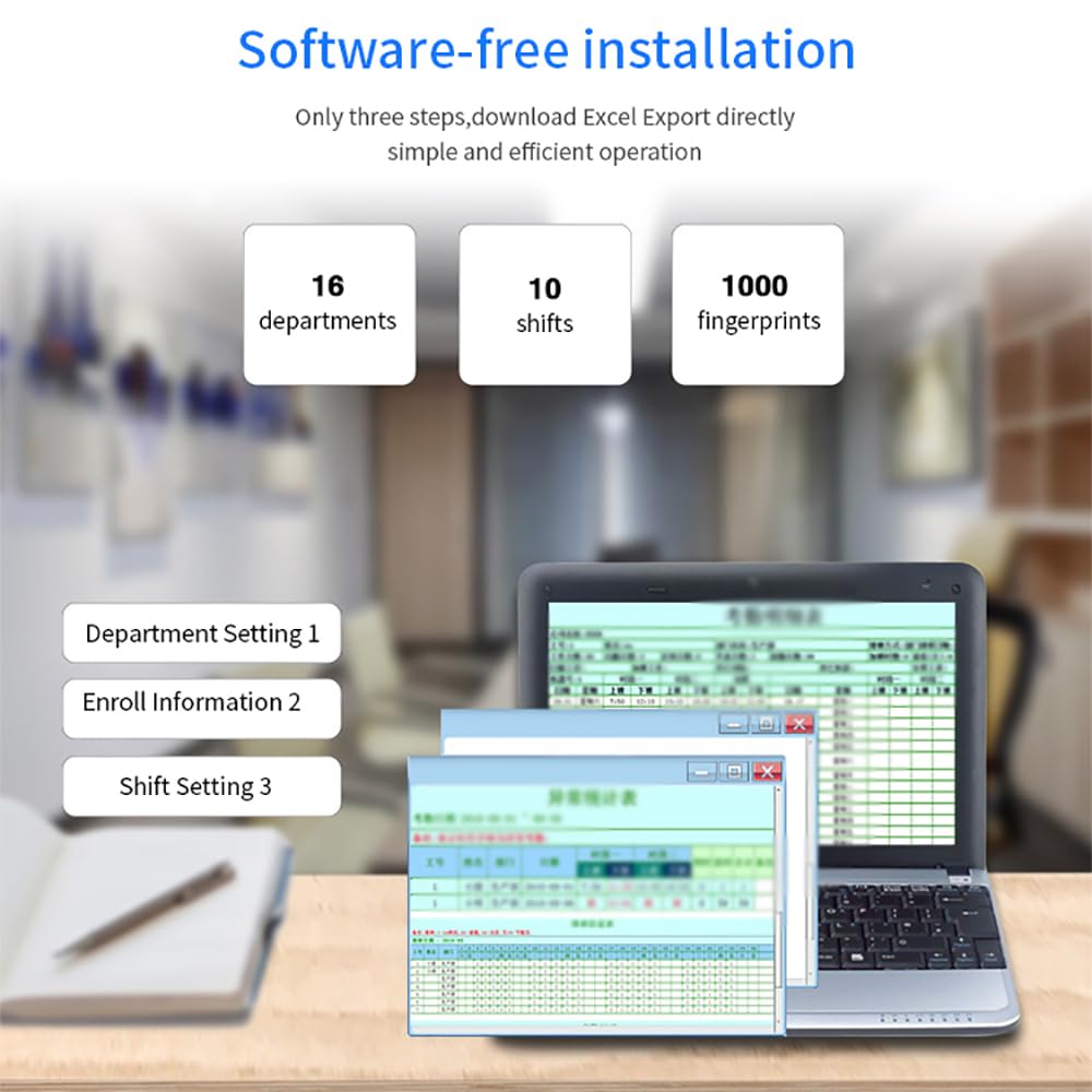 TsoLay Registratore per Il Check-in dei Dipendenti, Registratore di Presenza con Schermo da 2,4 Pollici, Registratore di Presenza 2 in 1 con Impronta Digitale E Password, Comandi Vocali, Generazione