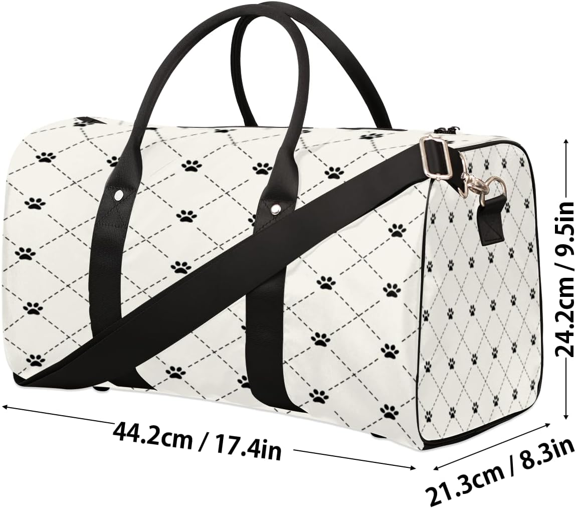 Dog Paws Line Travel Duffel Bag for Women Men Large Capacity Overnight Weekender Bags for Lightweight Waterproof Sport Gym Bag for Workout Yoga Swim