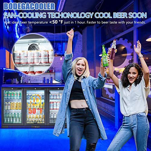 Image of BODEGA BODEGACOOLER Commercial Bar Cooler With 3 Glass Doors,11.4 Cu.Ft Under Counter Beverage Refrigerator,Back Bar Refrigerator,Commercial Display Drink Fridge,LED Lighting Beer Wine Soda Drinks