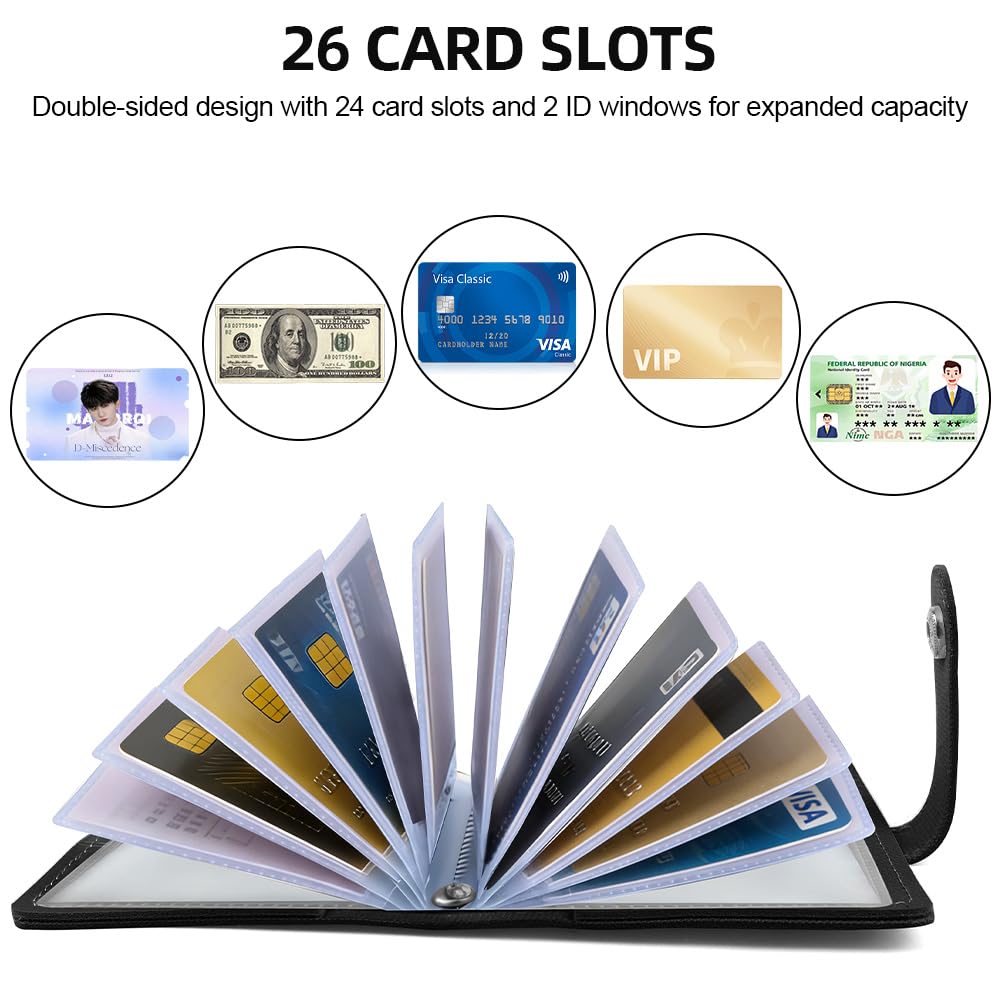 OSDUE Porte Carte de Crédit Femme Homme, Blocage RFID Portefeuille en PU Cuir Cartes de Visite Unisexe avec Bouton pour ID Banque Affaires, Rose - 4