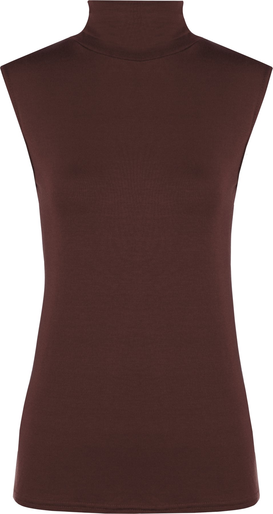 Wearall Women's Brown Polo Neck Plain Stretch Sleevless Vest Turtle Bodycon Top 20-22