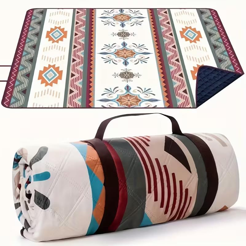 Waterproof Picnic Blanket 200x200CM Large Beach Mat | Sandproof Foldable Outdoor Camping Picnic Mat with Carrying Handle | Heat Resistant Portable Travel Blanket for Family & Park-image-8