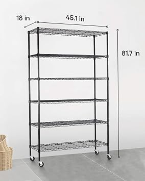 FDW Wire Shelving Unit with Wheels Steel 6 Tier Heavy Duty Layer Rack Storage Metal Shelf Garage Organizer Wire Rack Shelving Adjustable Utility 2100 LBS Capacity-18x48x82 inch (Black)