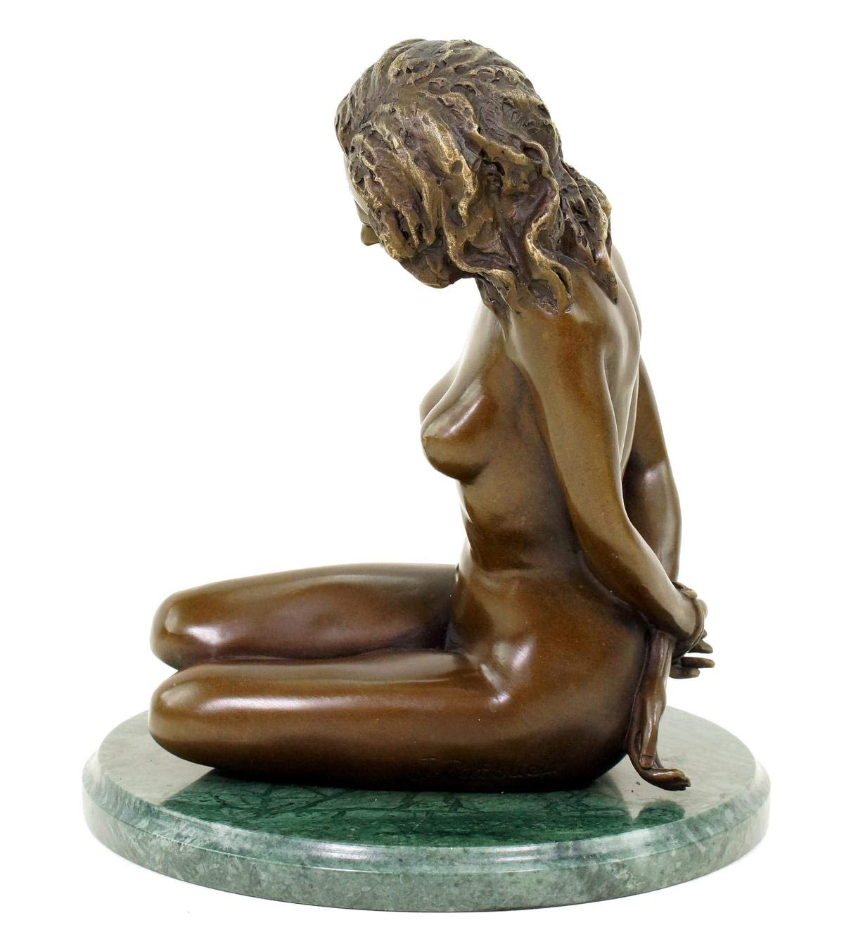 Bondage Girl AVA Skulptur - Erotische Bronzefigur auf grünem Marmorsockel - Sexy Deko Frauenfigur - Erotik Akt BDSM - Höhe: 22 cm - Breite: 16 cm - Moderne Kunst Statue - 100% Bronze