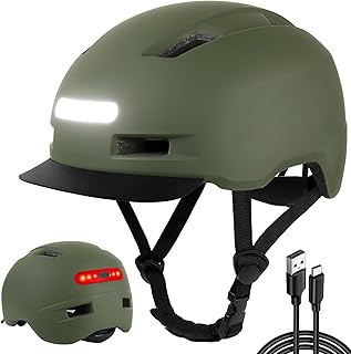 Shinmax Fahrradhelm Herren Damen, Helm Fahrrad mit USB Licht 5 Modi Fahrradhelm mit Visier, Mountainbike Helm Rennradhelm Erwachsen für Scooter Urban Pendler