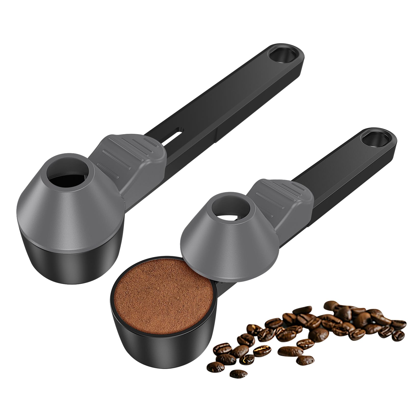 Coffee Scoop &amp; Funnel for Reusable K Cup Refillable Coffee Pods, Coffee Measuring Spoon 2 Tablespoon Capacity, Scoop with Funnel for Ground Coffee, Protein Powder, Tea (Black&amp;gray, 2 Pack)