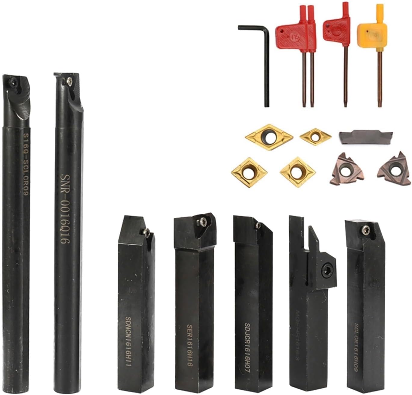 Lathe Turning Tool Set 8mm 10mm 12mm 16mm Shank Lathe Turning Tool Holder Boring Bar Lathe Tool Lathe Cutter CNC Metal Turning Rod Holders and Inserts for Lathe Machine(Groen)