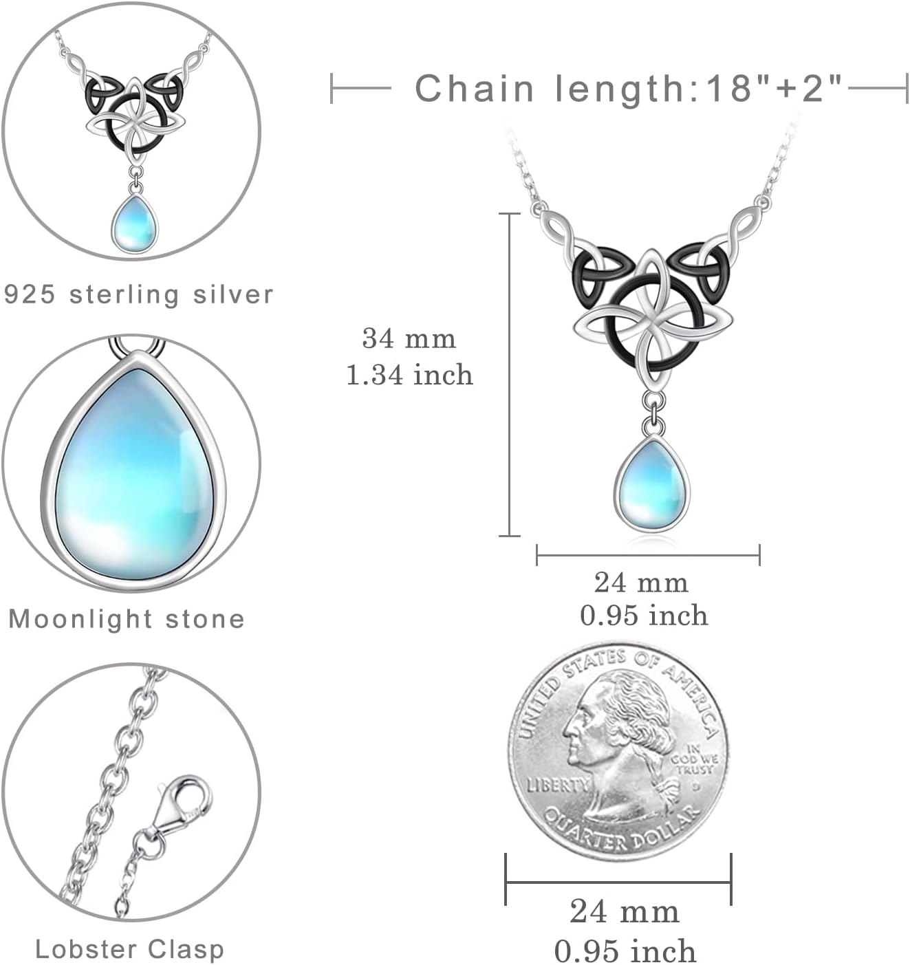 Witches Knot Necklace 925 Sterling Silver Moonstone Celtic Witch Knot Pendant Necklace for Women Witches Knot Jewelry Gifts - Image 6