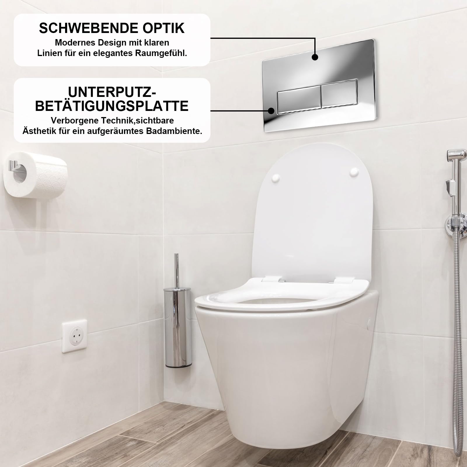 Plaque de commande wc suspendu, plaque de déclenchement wcà double chasse d’eau, compatible avec GEBERIT SIGMA01 UP300/320, 115.770.11.5, (Argent électrolytique)