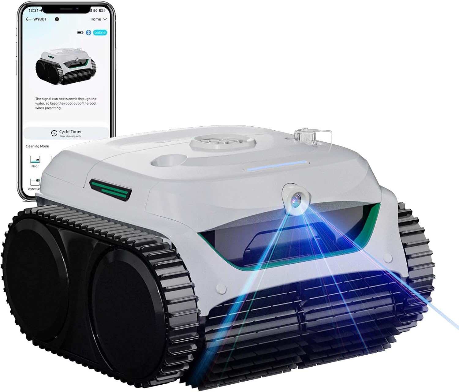 （2026 New） WYBOT C2 Vision Cordless Pool Cleaner with AI Camera, 8 Mode Pool Vacuum for Aboveground and Inground, Ultra-fine Filtration System and Powerful Suction, Waterline Cleaning, White Green