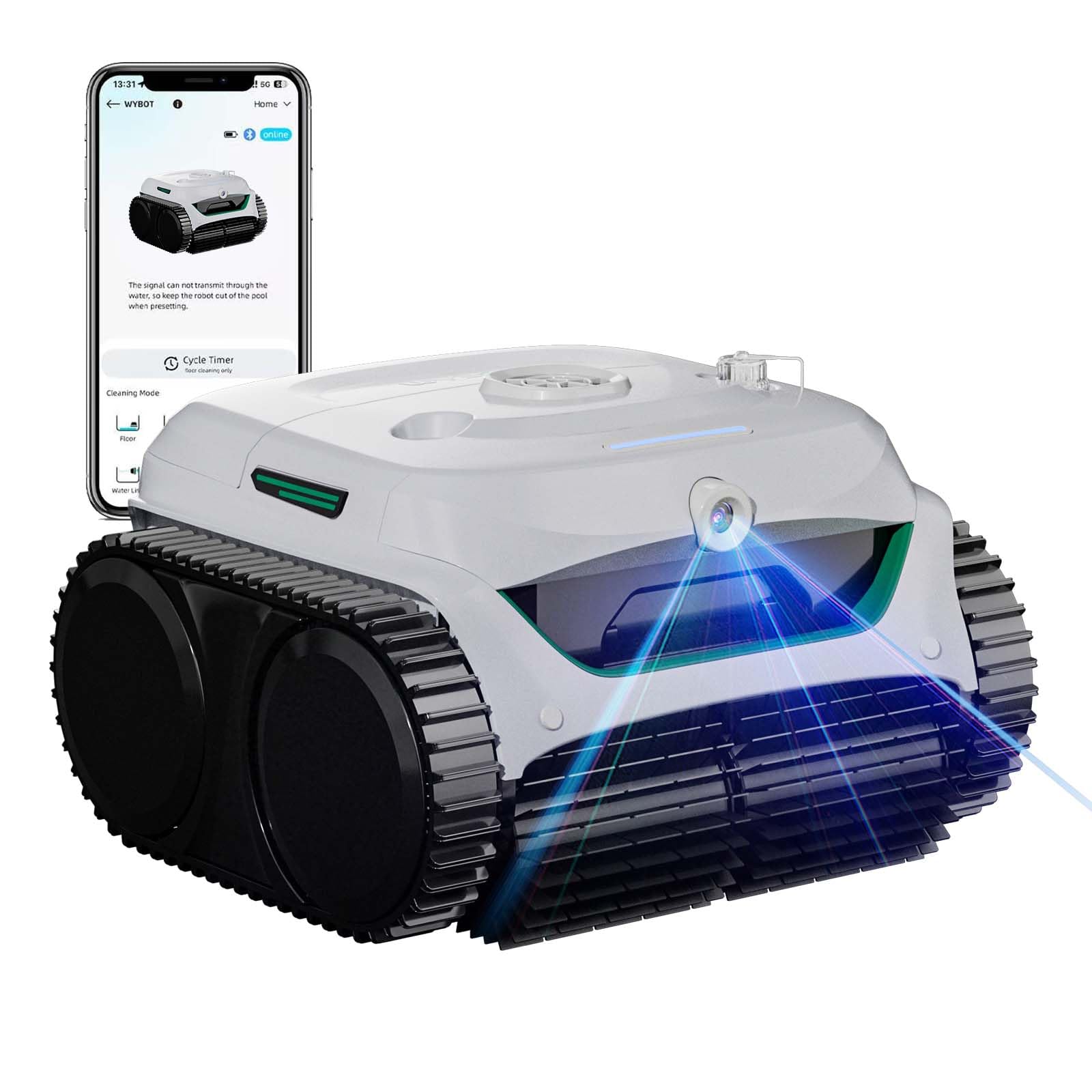（2026 New） WYBOT C2 Vision Cordless Pool Cleaner with AI Camera, 8 Mode Pool Vacuum for Aboveground and Inground, Ultra-fine Filtration System and Powerful Suction, Waterline Cleaning, White Green