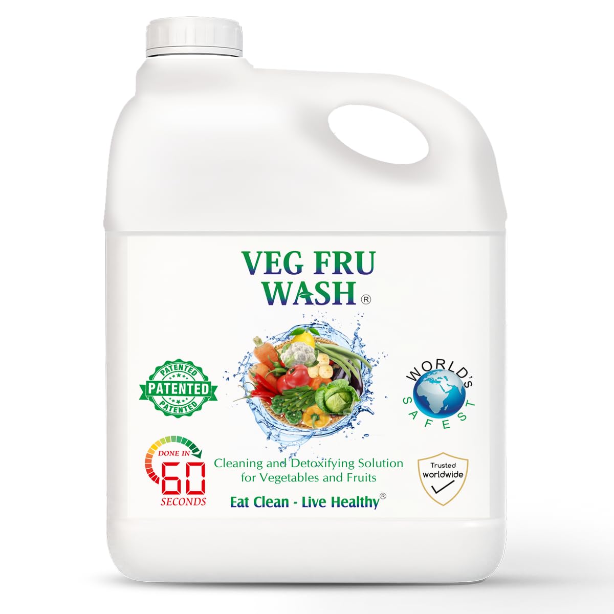 Natural Vegetable & Fruit Wash Disinfectant Liquid - 5L | WORKS in 60 SEC | Safe To Use On Veggies & Fruits | Produce Cleaner for Freshness & Safety | Removes Pesticides & Bacteria