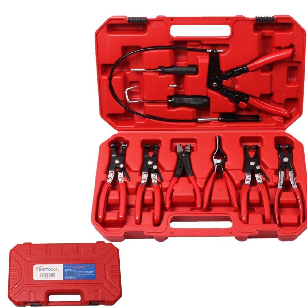 BETOOLL 9pcs Wire Long Reach Hose Clamp Pliers Set Fuel Oil Water Hose