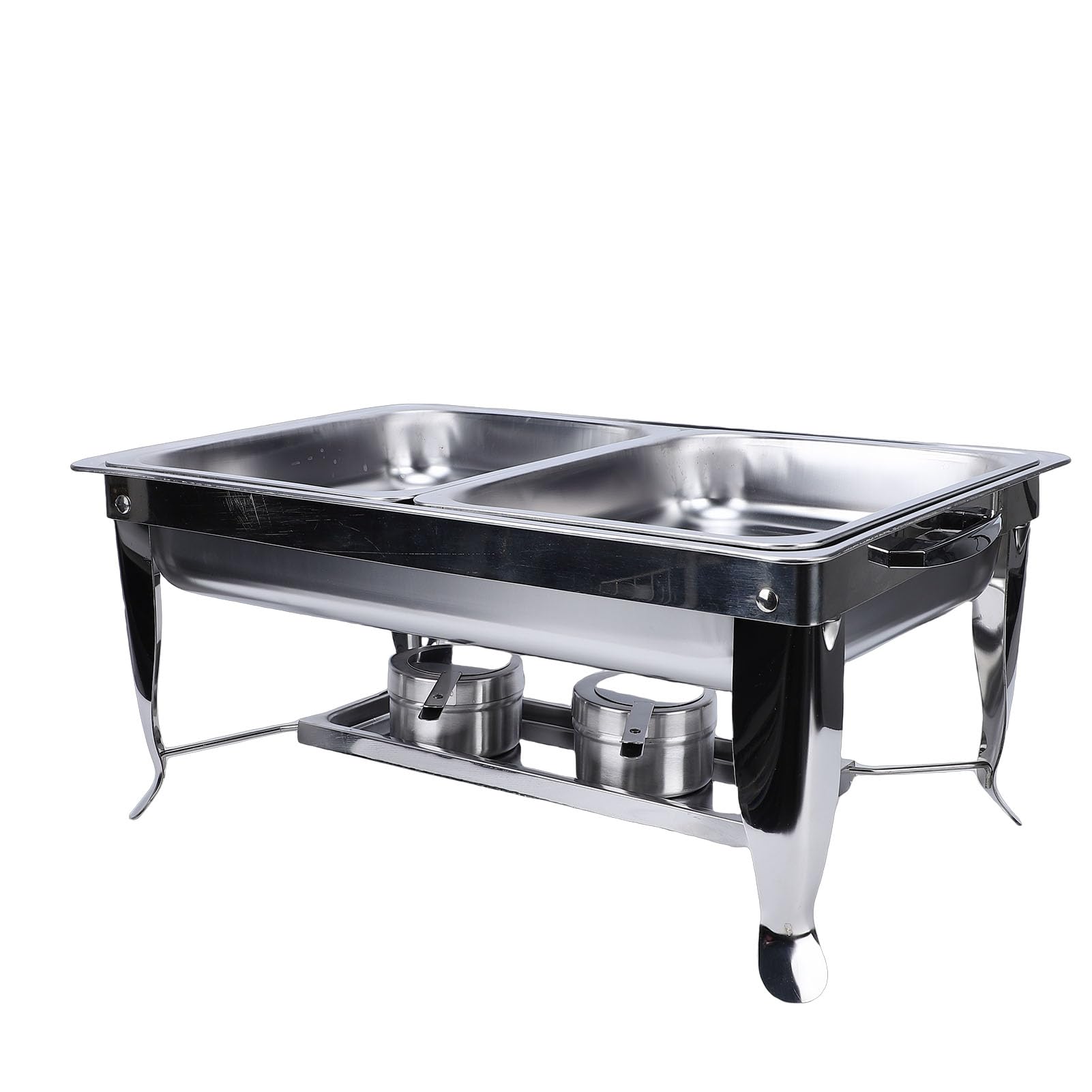 Jenngaoo Chafing Dish Buffet Set con Tapa Cuadrada Servidor de Doble Compartimento Calentador de Alimentos, Marco Plegable para Uso Comercial en Restaurantes y Hoteles