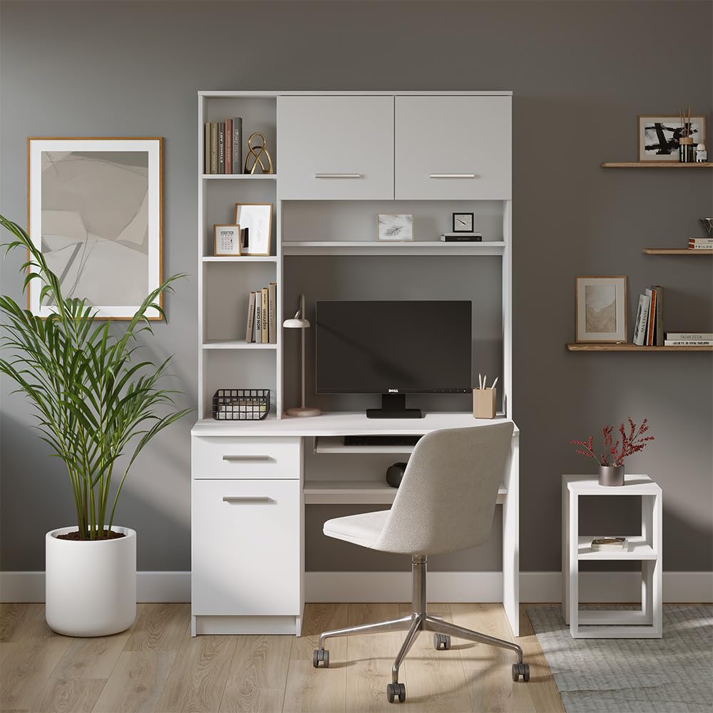Vicco Schreibtisch Crossline, Weiß, 120.1 x 59.5 cm | mit ausziehbarer Tastaturablage und kombinierbar einsetzbar