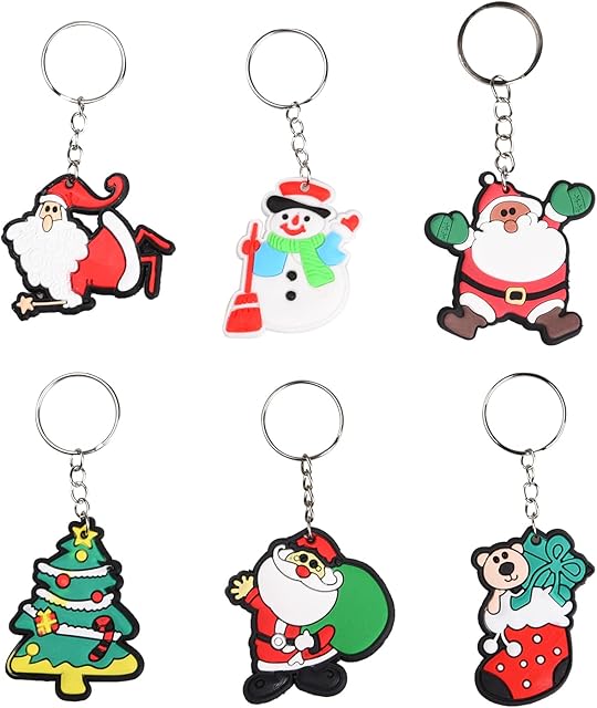 Euvoym 36 Pieces Christmas Keychains Christmas Cartoon Keychains Christmas Tree Santa Claus Snowman Christmas Stocking Keychains Pendant Keychains Ornaments, Red