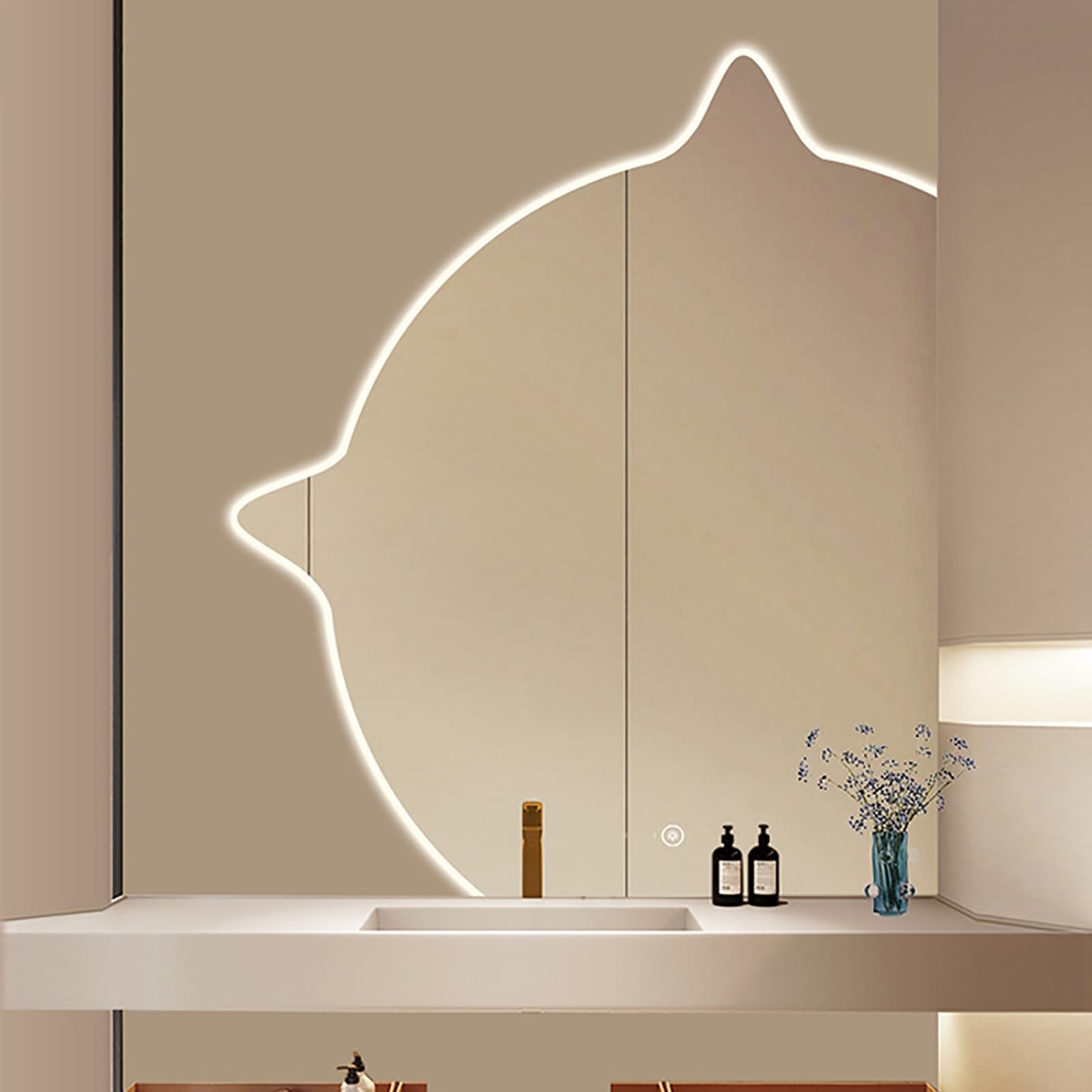 SXFSDOU Dimmable LED Bathroom Mirror - Frameless Vanity with 3 Color Options, HD Explosion-Proof Makeup (70x90cm/28x35in) for Modern Home Decor