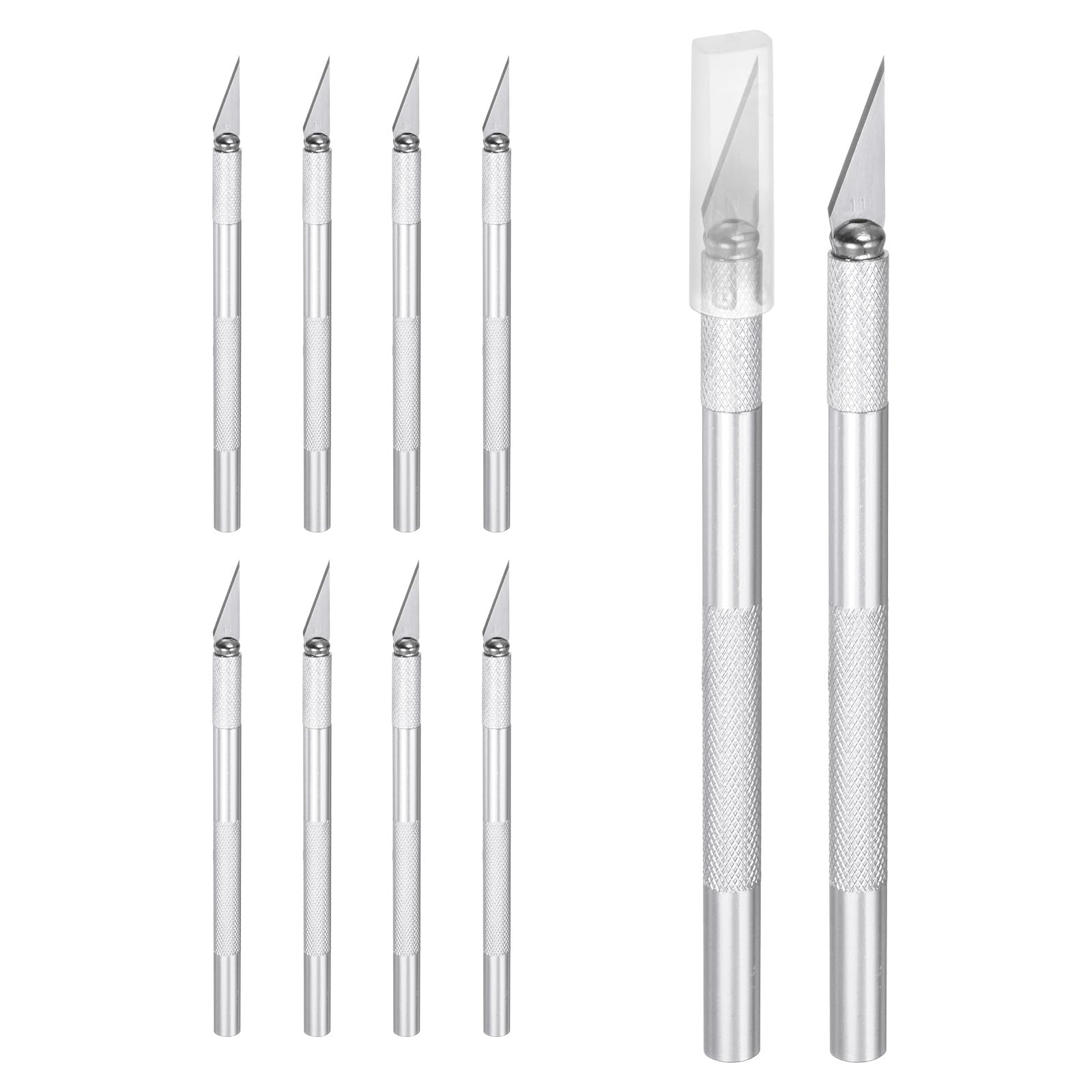 HARFINGTON 10 cuchillos exactos de 5.5 pulgadas de longitud reemplazables SK2 cuchillo de corte de precisión con cubierta protectora para modelado artístico tallado de calabaza, tono plateado
