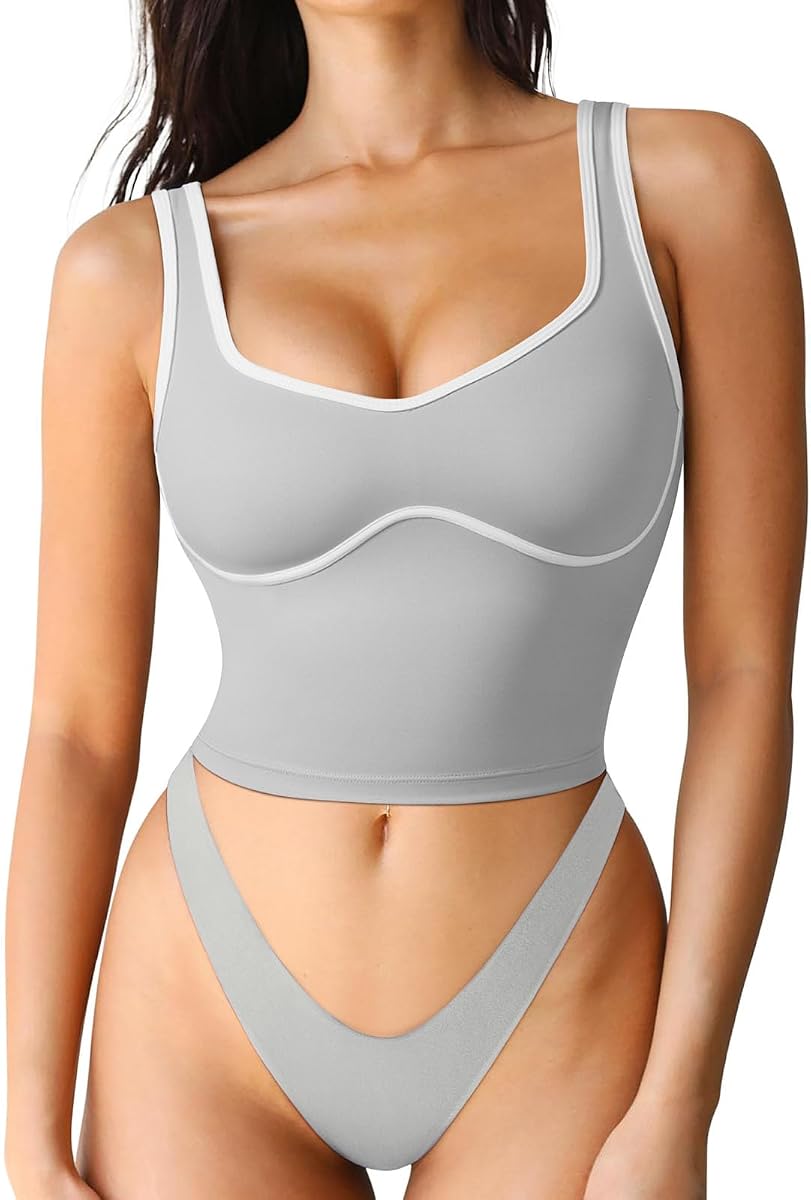 Women Sweetheart Neckline Longline Sports Bra Padded Basic Workout Crop Tank Top