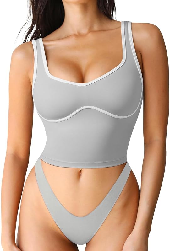 Women Sweetheart Neckline Longline Sports Bra Padded Basic Workout Crop Tank Top