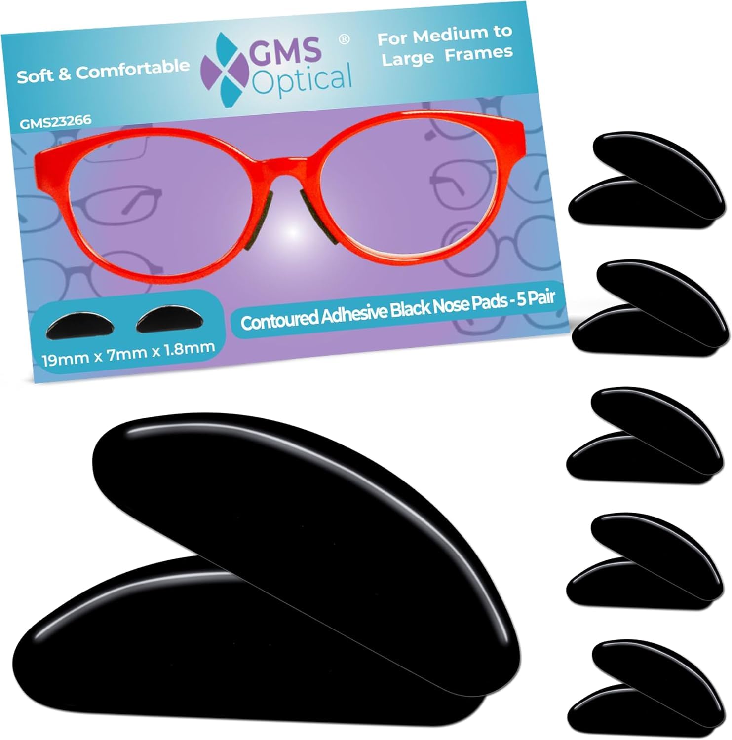 GMS Optical 1.8mm Silicone Adhesive Contoured Nose Pads - Black