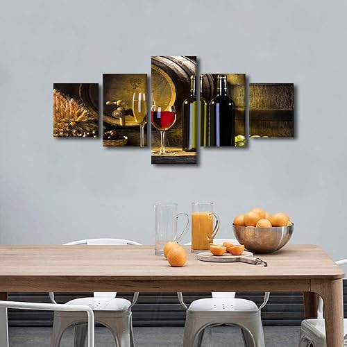 Vista 66 de Imágenes de pared para sala de estar, pintura de copa de vino tinto, bebidas alcohólicas, 5 paneles, lienzo, arte de pared, pósteres e impresiones