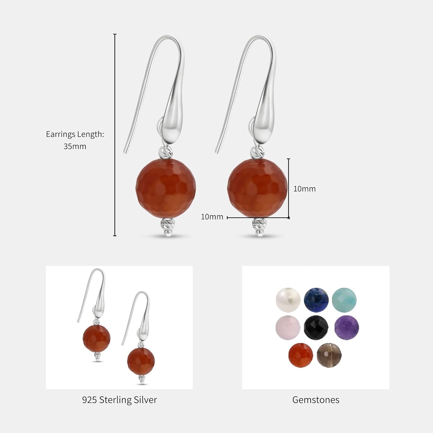 925 Sterling Silver Gemstone Earrings for Women - Birthstone Earrings - Silver Drop Earrings for Women - Modern Earrings - Everyday Earrings for Women - Gemstone Earrings - Image 7