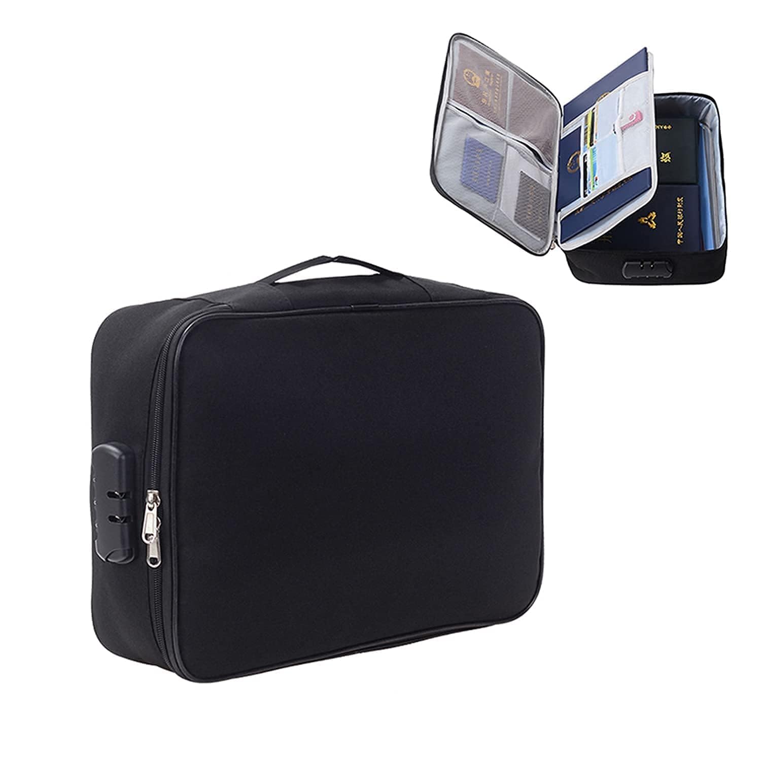 Handcuffs Document Organizer Bag Multilayer Travel File Organiser Document Storage Bag with Lock | Files Organizers | Travel Storage Bag | Documents Holders (Black)