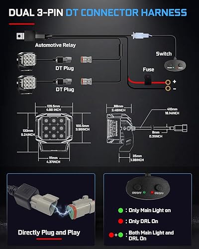 Miniatura 6 de BraveWAY Luces LED todoterreno de 5 pulgadas, 172 W, 17540 lm, súper brillante, de doble cara, con DRL de 270 , luz de conducción auxiliar y arnés