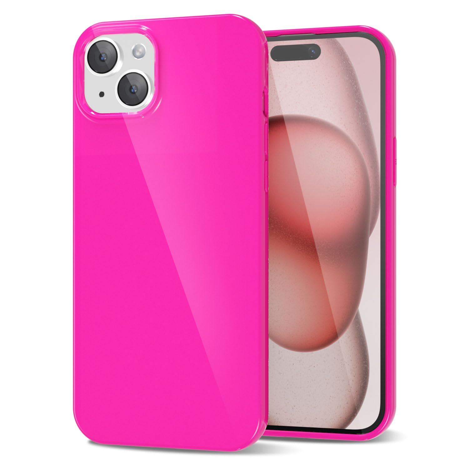 LoeoeL for iPhone 15 Phone Case Liquid Silicone, Cute Girly Thin Ultra Slim Jelly Soft Rubber Gel Protective Glossy Hard Plastic Case, Plain Solid